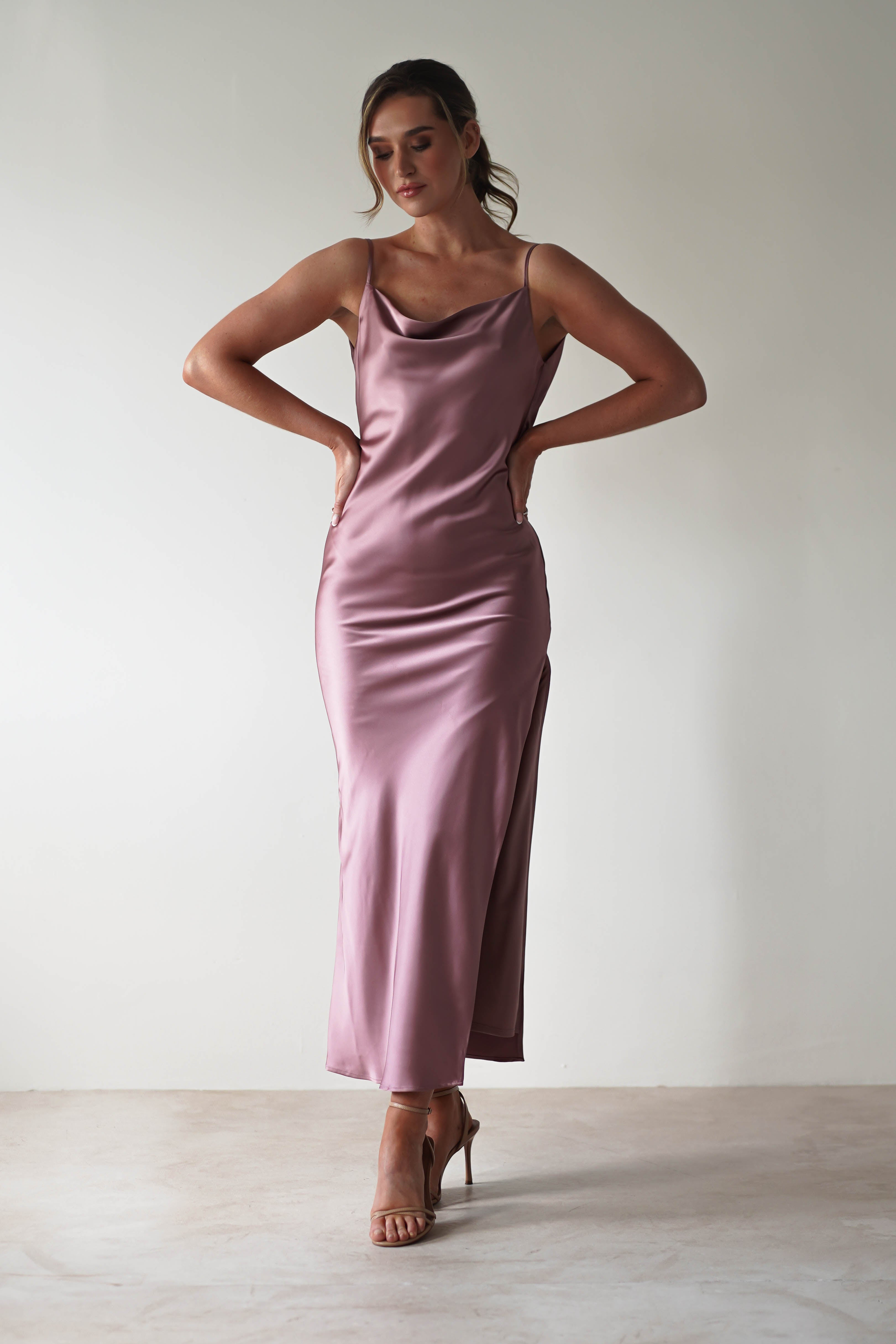 Luiza Low Back Satin Maxi Dress | Mauve