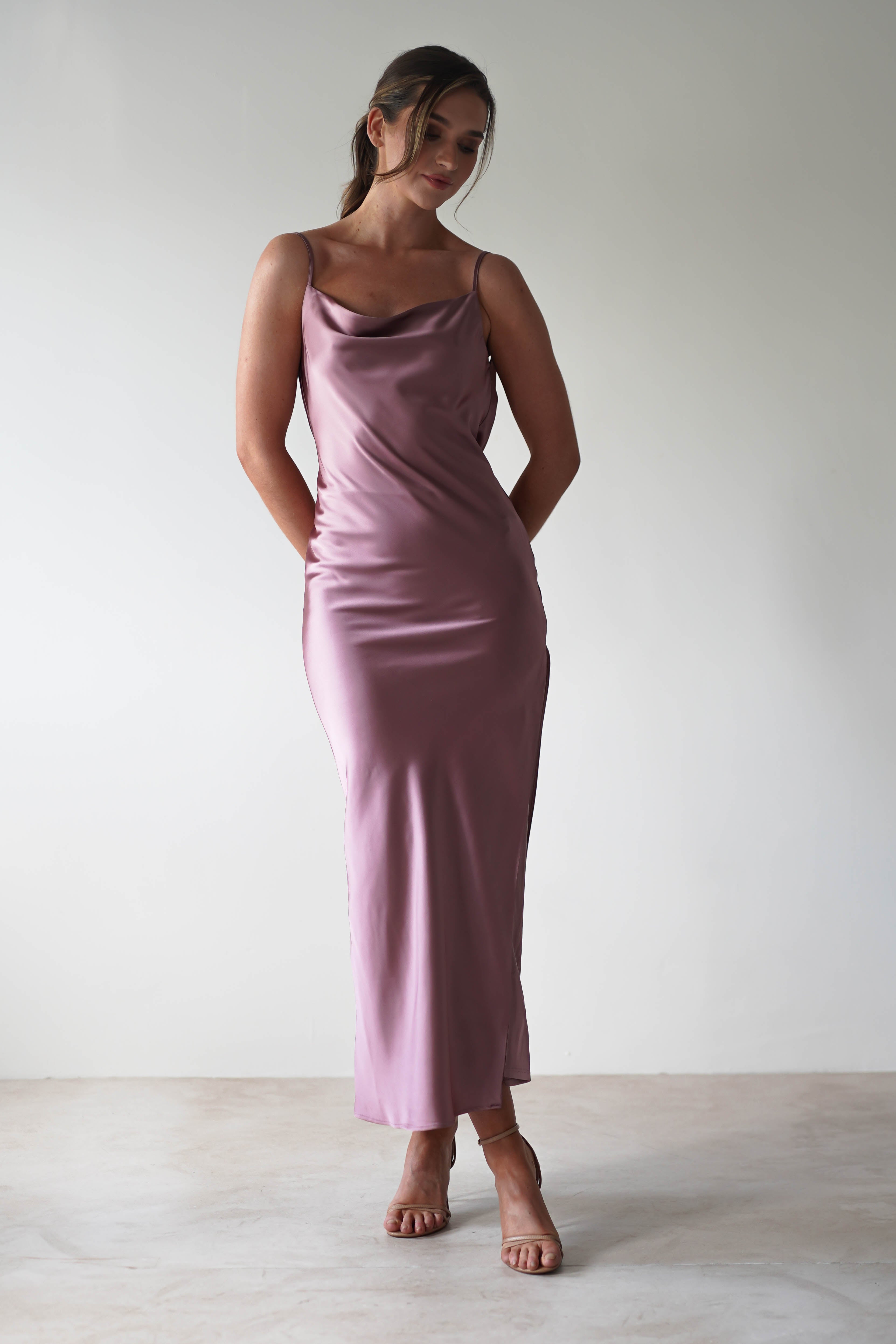 Luiza Low Back Satin Maxi Dress | Mauve
