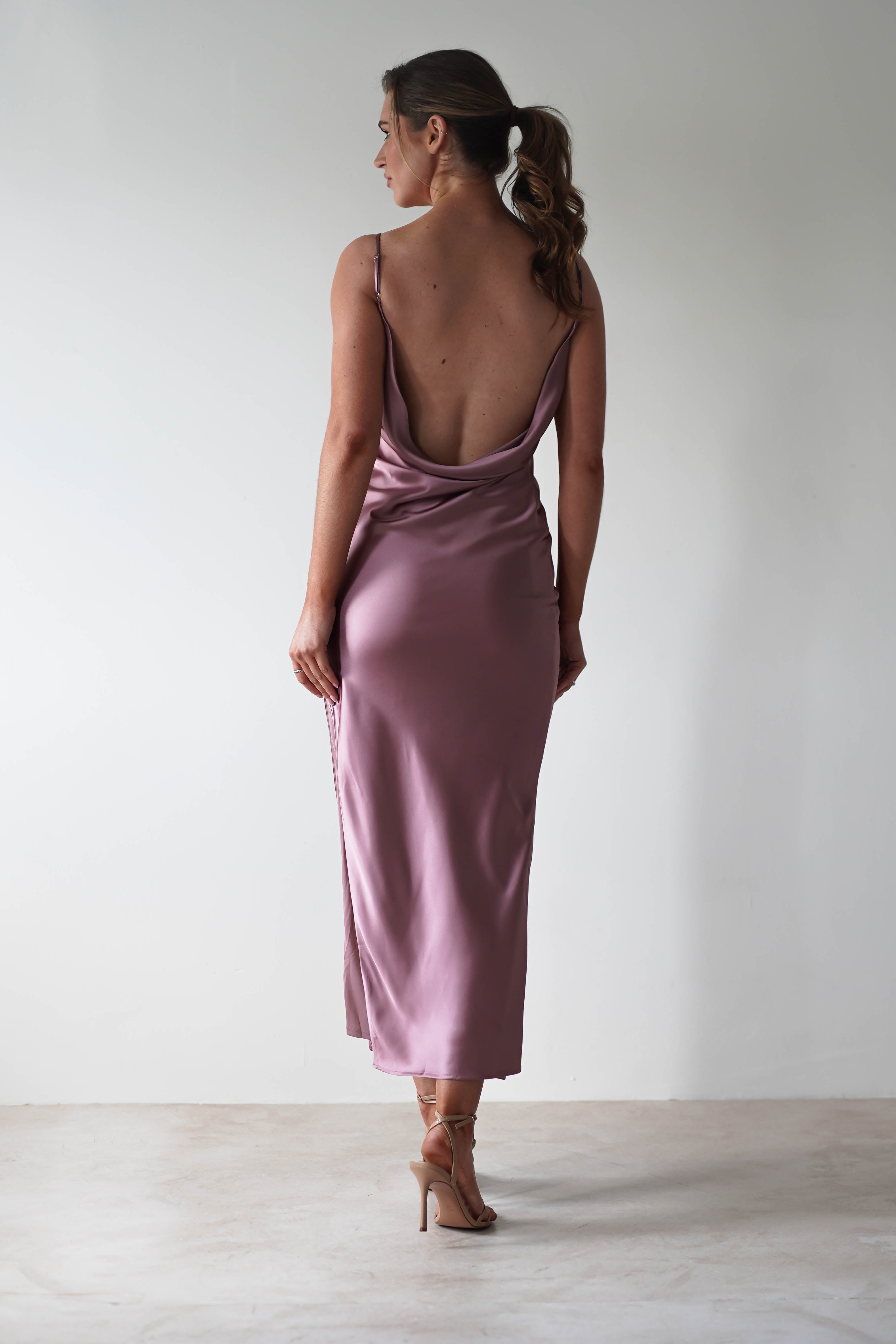 Luiza Low Back Satin Maxi Dress | Mauve