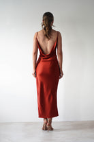 Luiza Low Back Satin Maxi  | Rust - Oh Hello Clothing