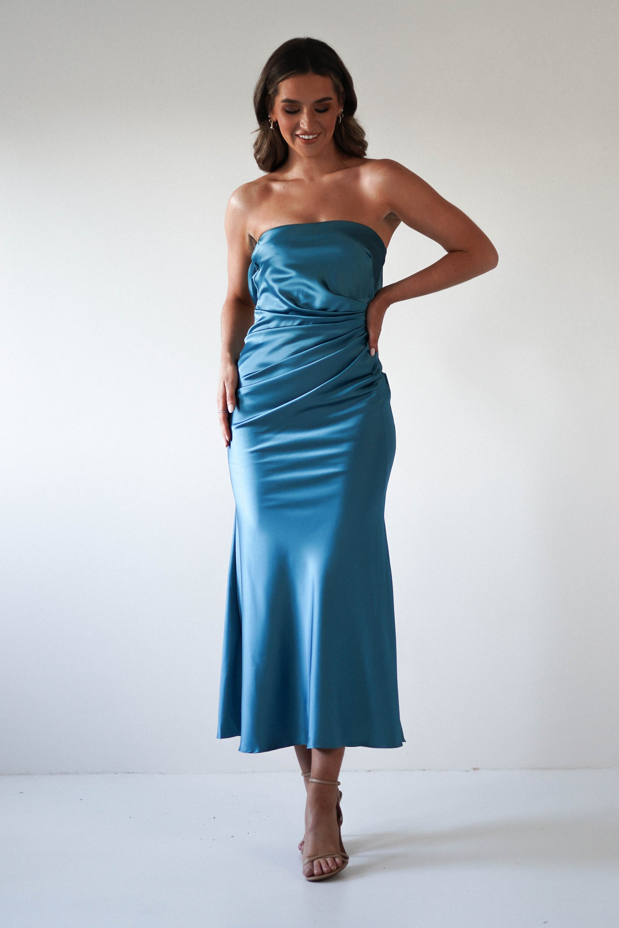 Allegra Gathered Midaxi Dress | Robin Blue - Oh Hello Clothing