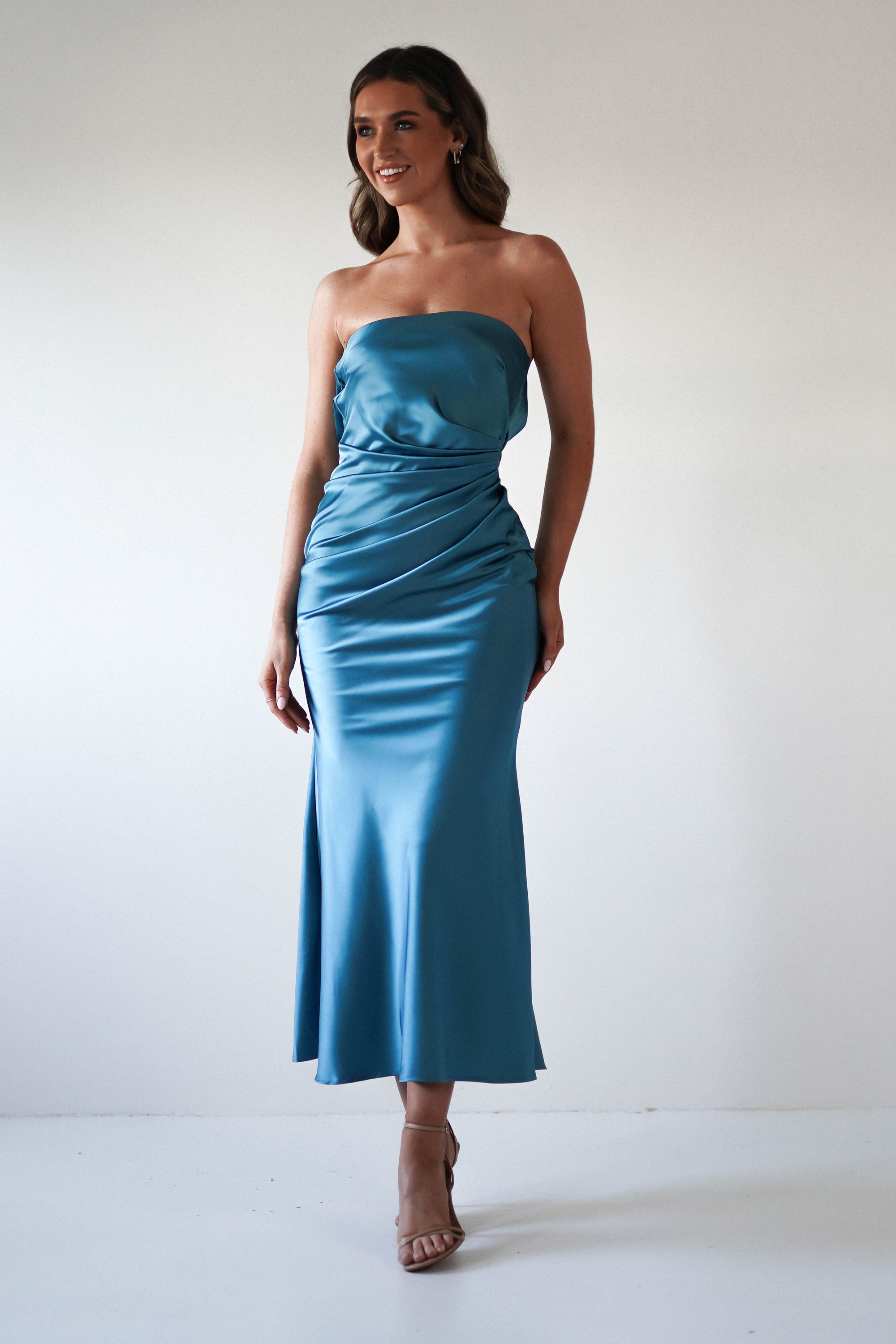 Allegra Gathered Midaxi Dress | Robin Blue - Oh Hello Clothing