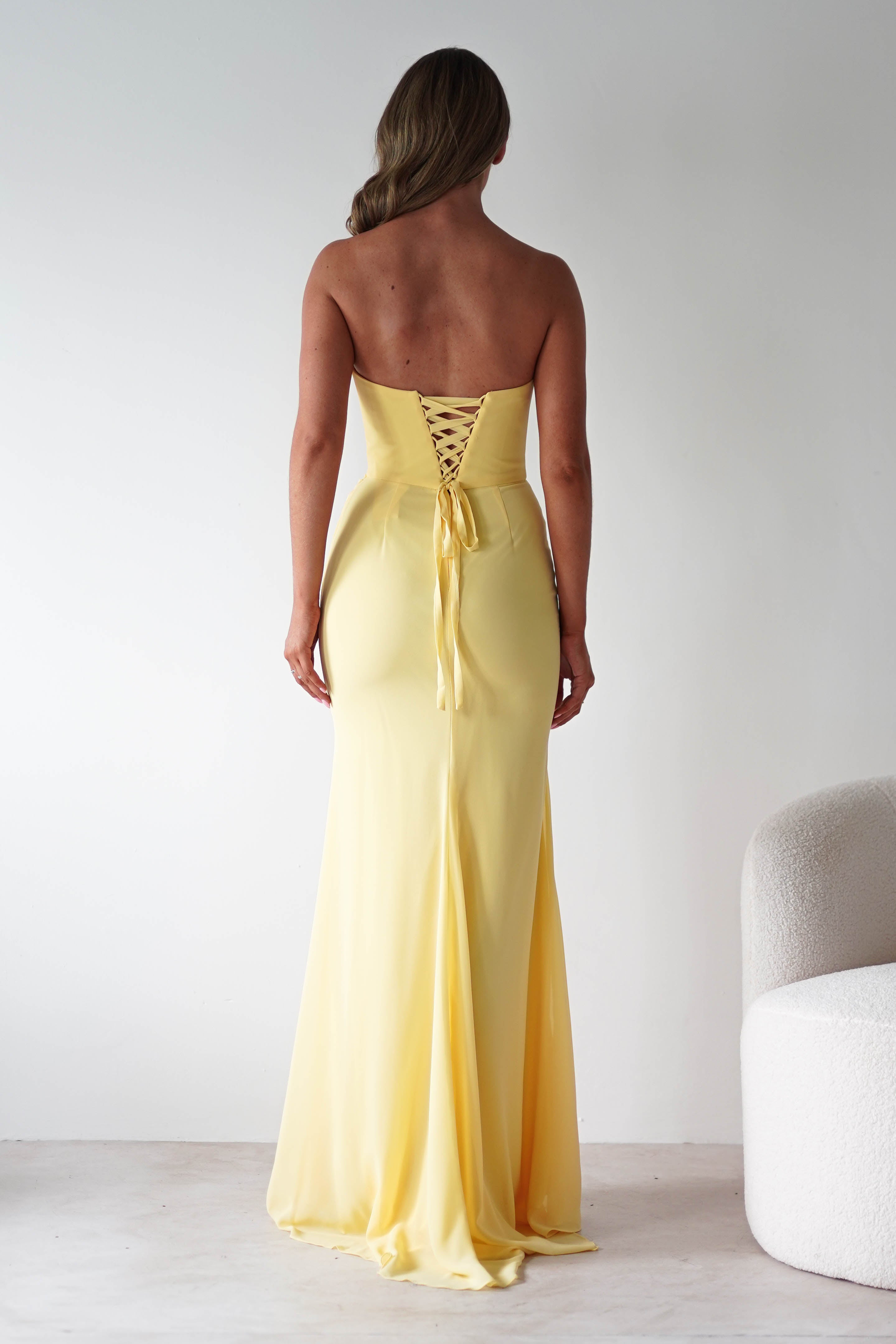 Cinderella Wedding Guest Dresses 1*DONE-T702 Caterina Strapless Maxi Dress yellow