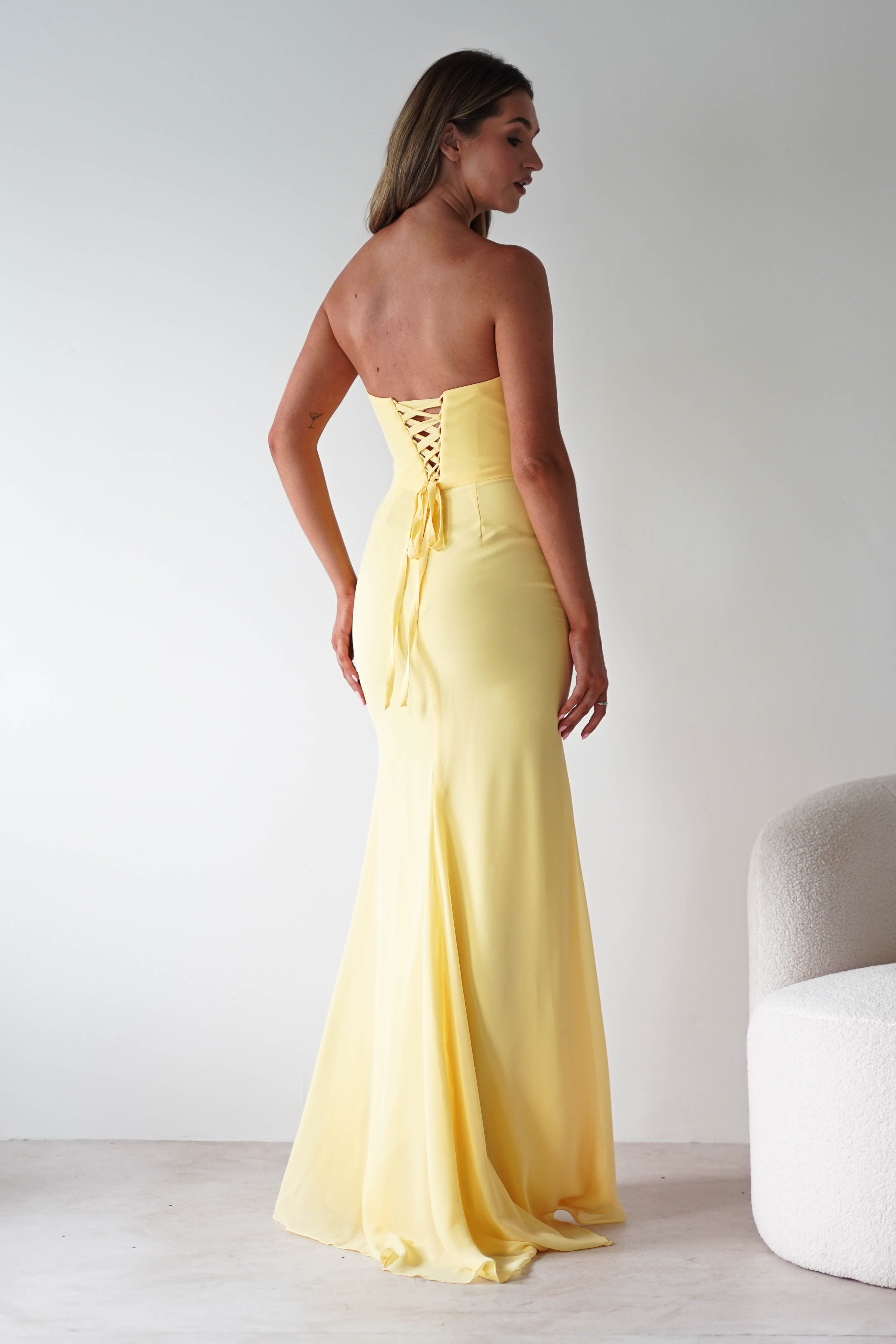 Cinderella Wedding Guest Dresses 1*DONE-T702 Caterina Strapless Maxi Dress yellow