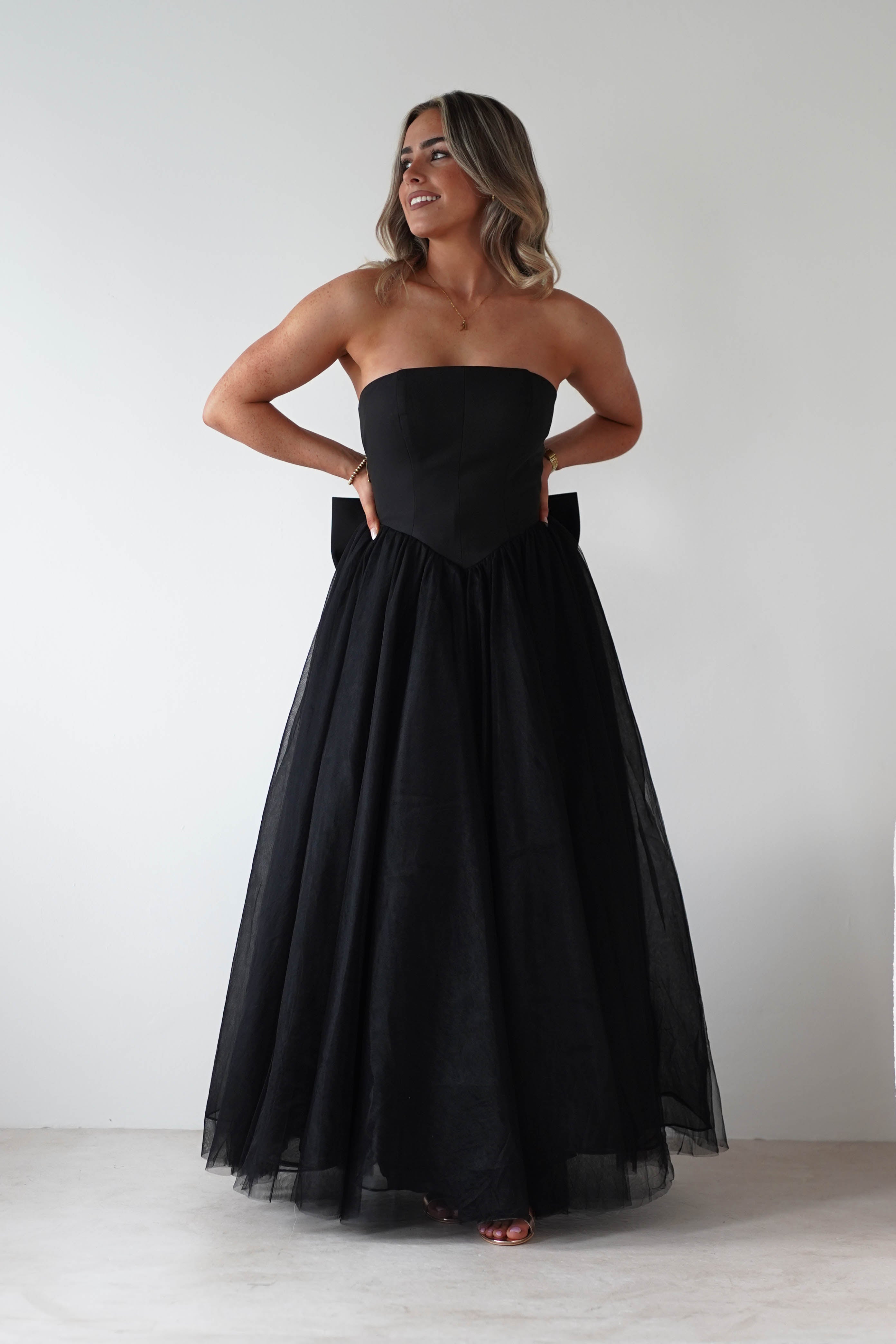 Cinderella Debs & Prom Dresses 1 *DONE T712 BLACK BOW GOWN - LAD