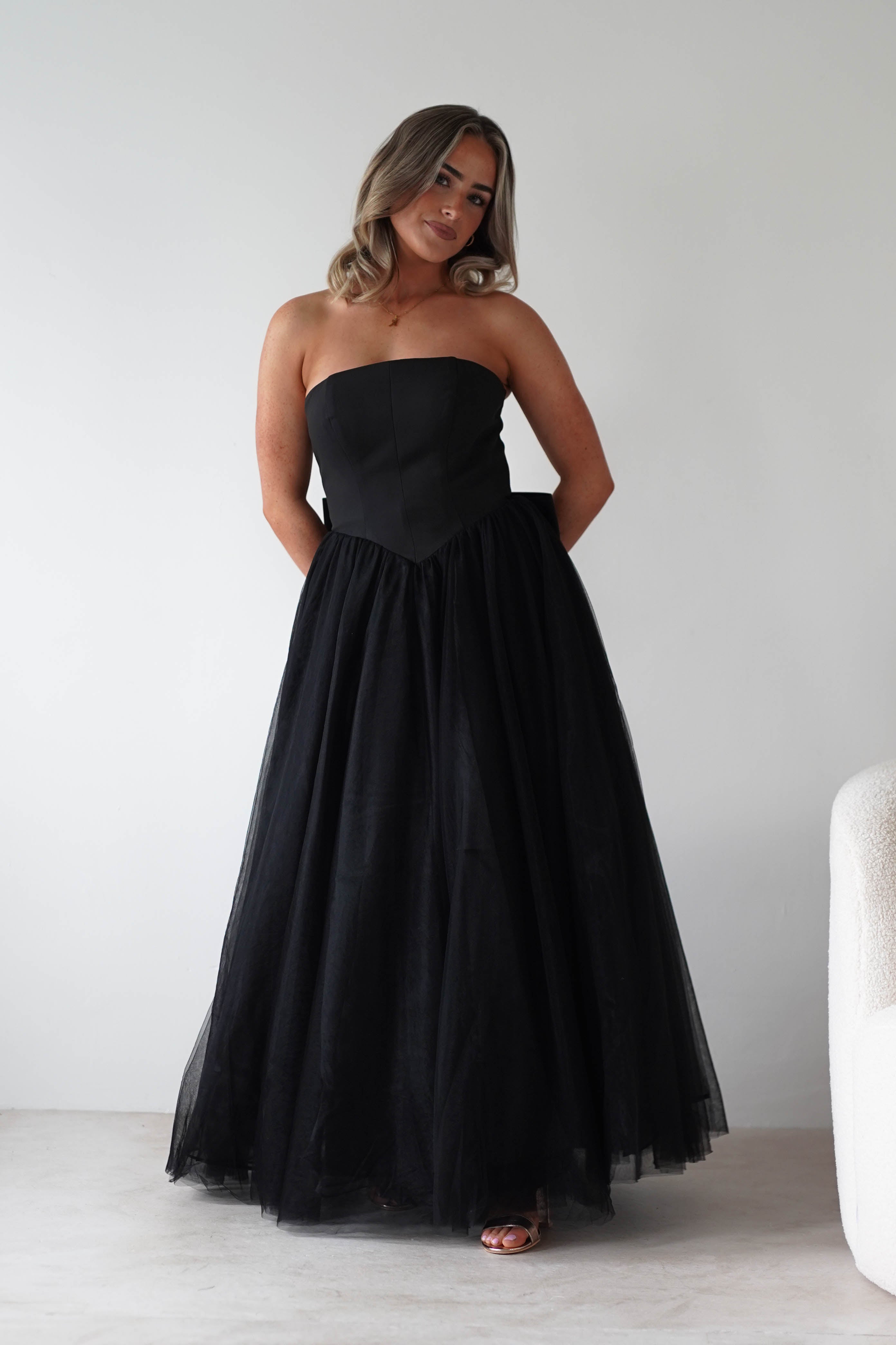 Cinderella Debs & Prom Dresses 1 *DONE T712 BLACK BOW GOWN - LAD