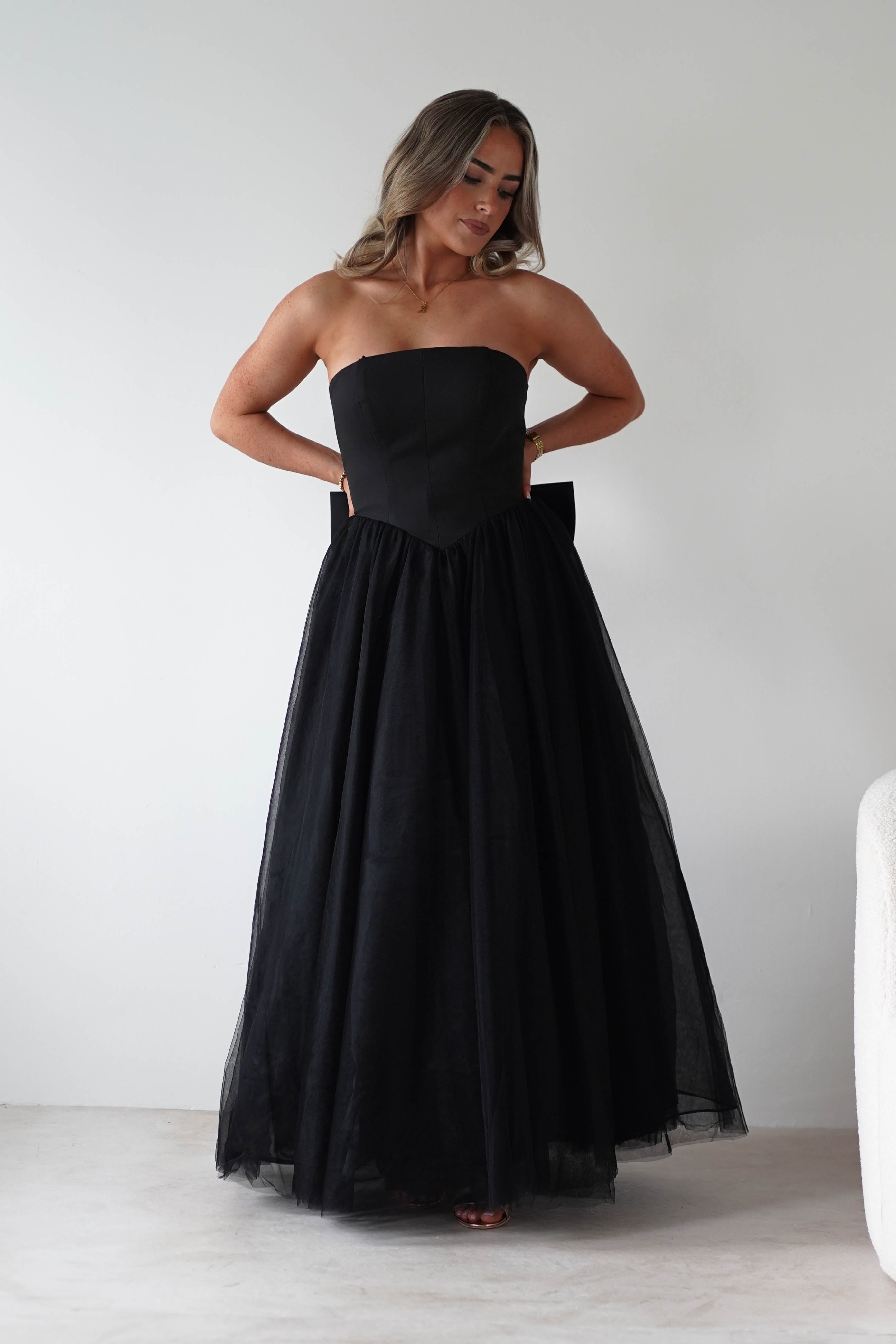 Cinderella Debs & Prom Dresses 1 *DONE T712 BLACK BOW GOWN - LAD