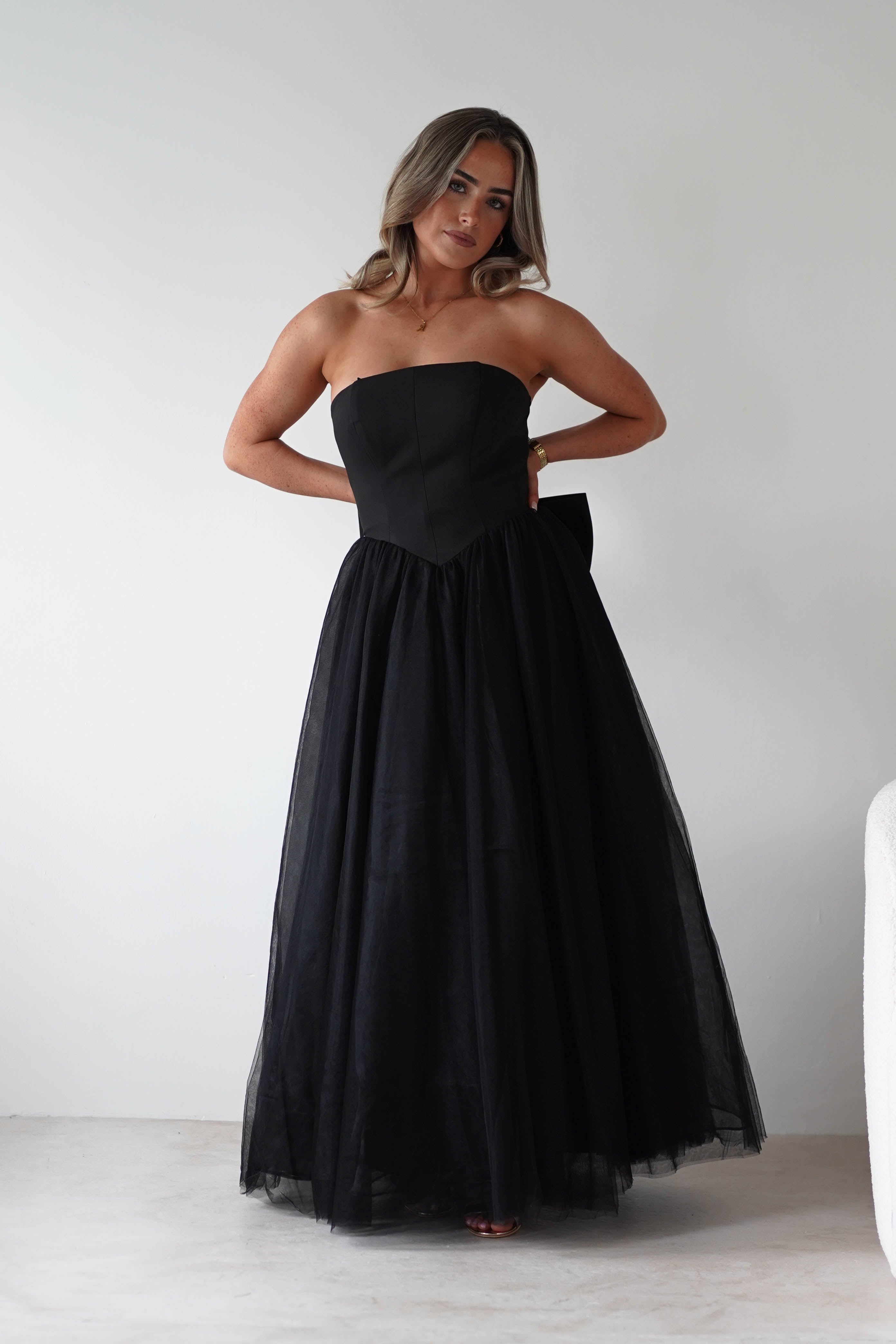 Cinderella Debs & Prom Dresses 1 *DONE T712 BLACK BOW GOWN - LAD