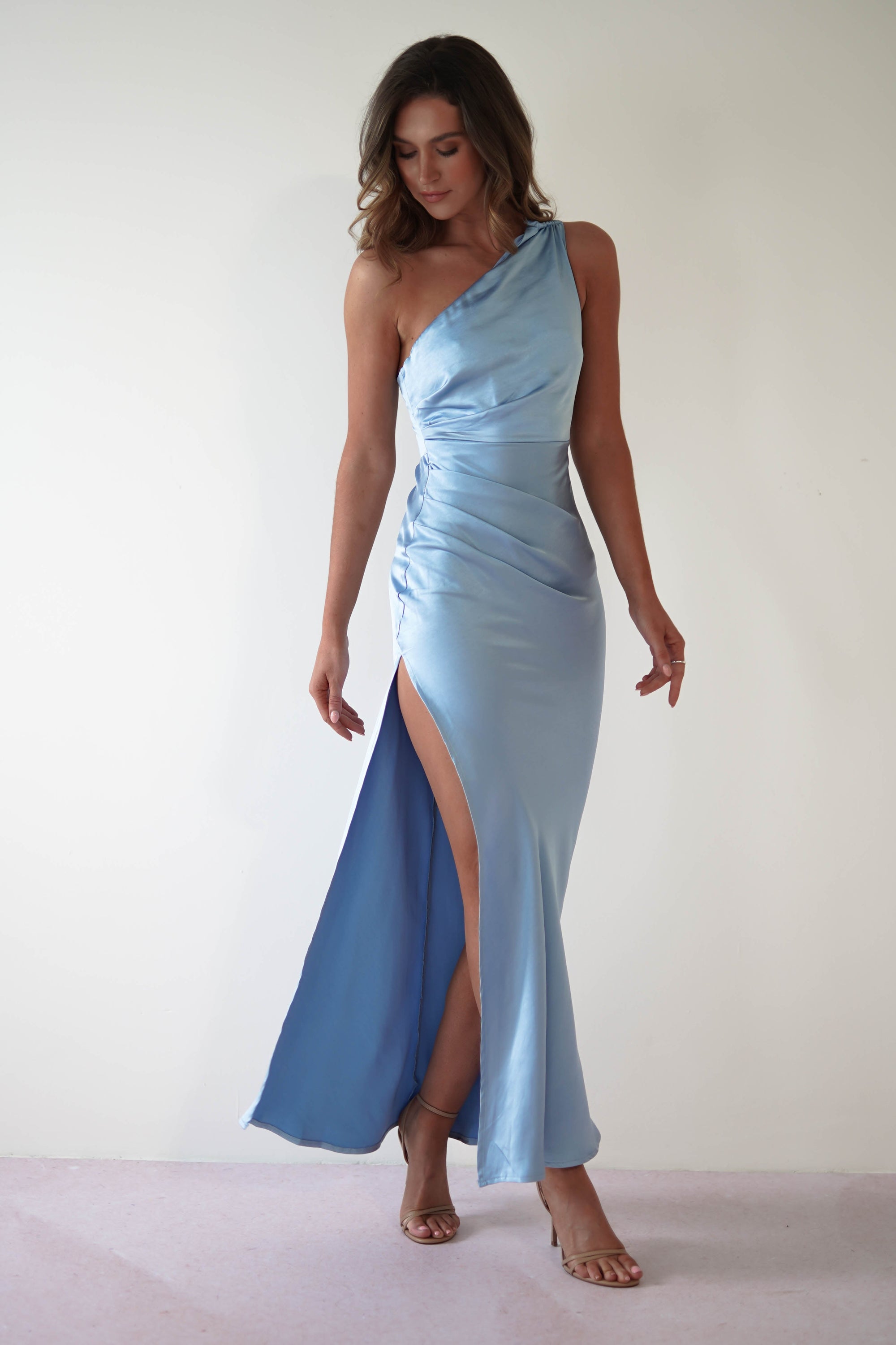 Thessy Soft Satin Maxi Dress | Blue - Oh Hello Clothing