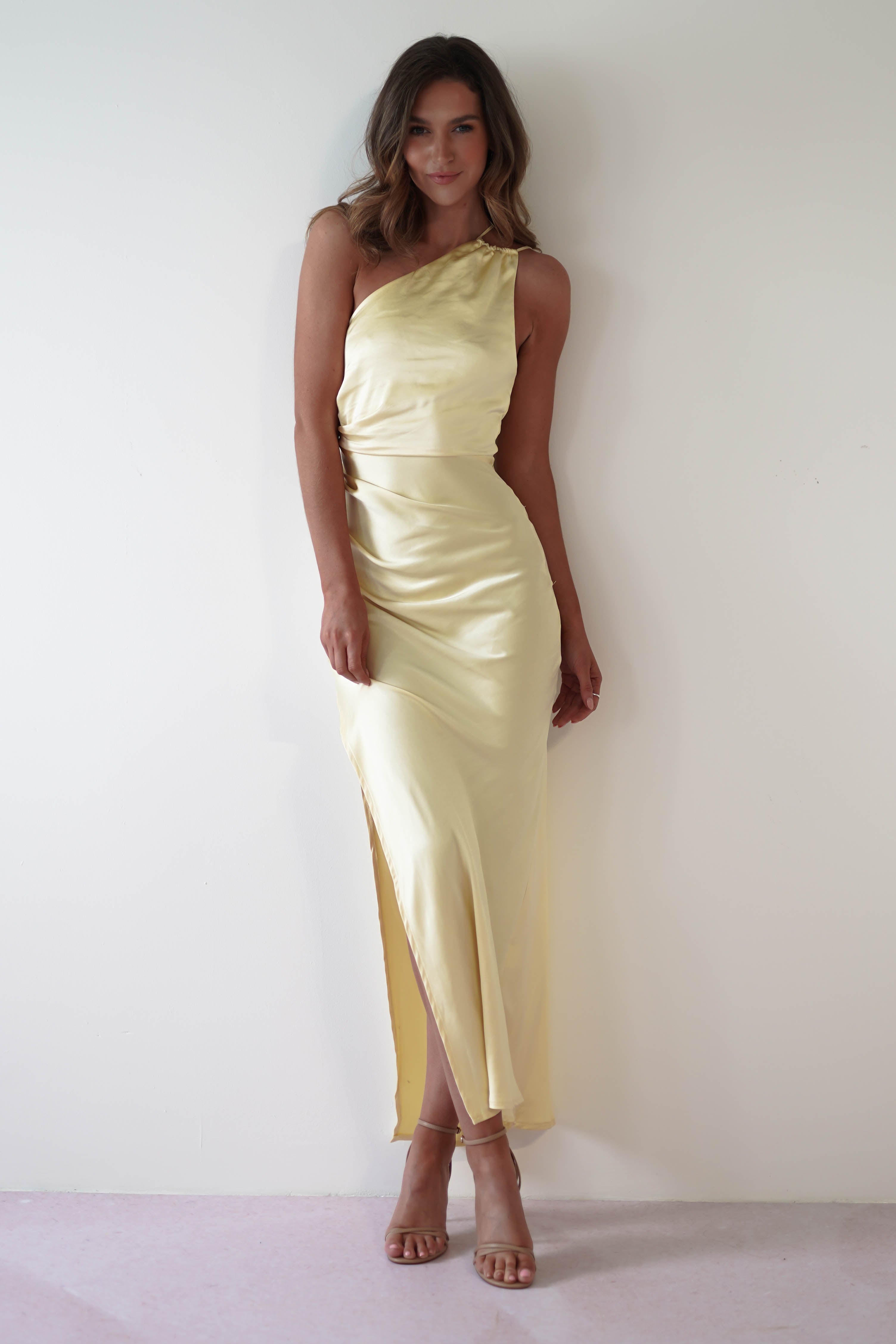 Thessy Soft Satin Maxi Dress | Yellow - Oh Hello Clothing