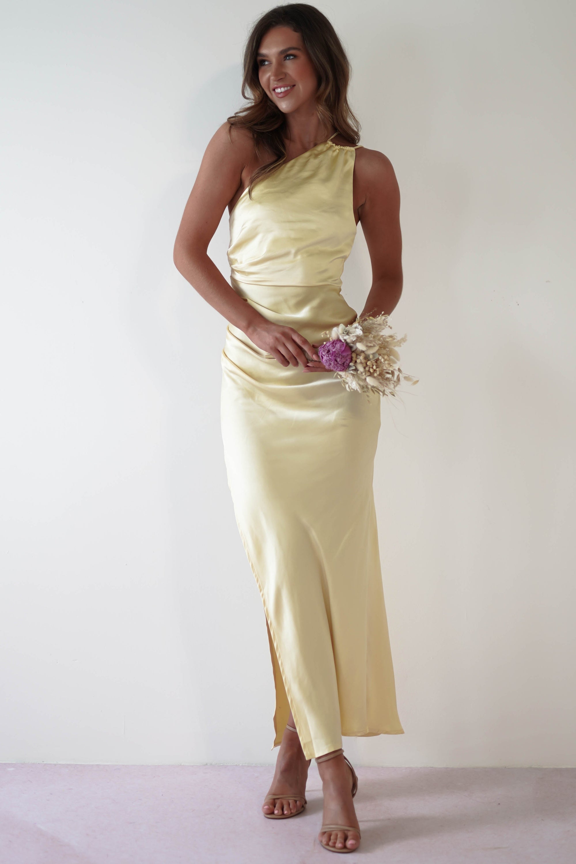 Thessy Soft Satin Maxi Dress | Yellow - Oh Hello Clothing