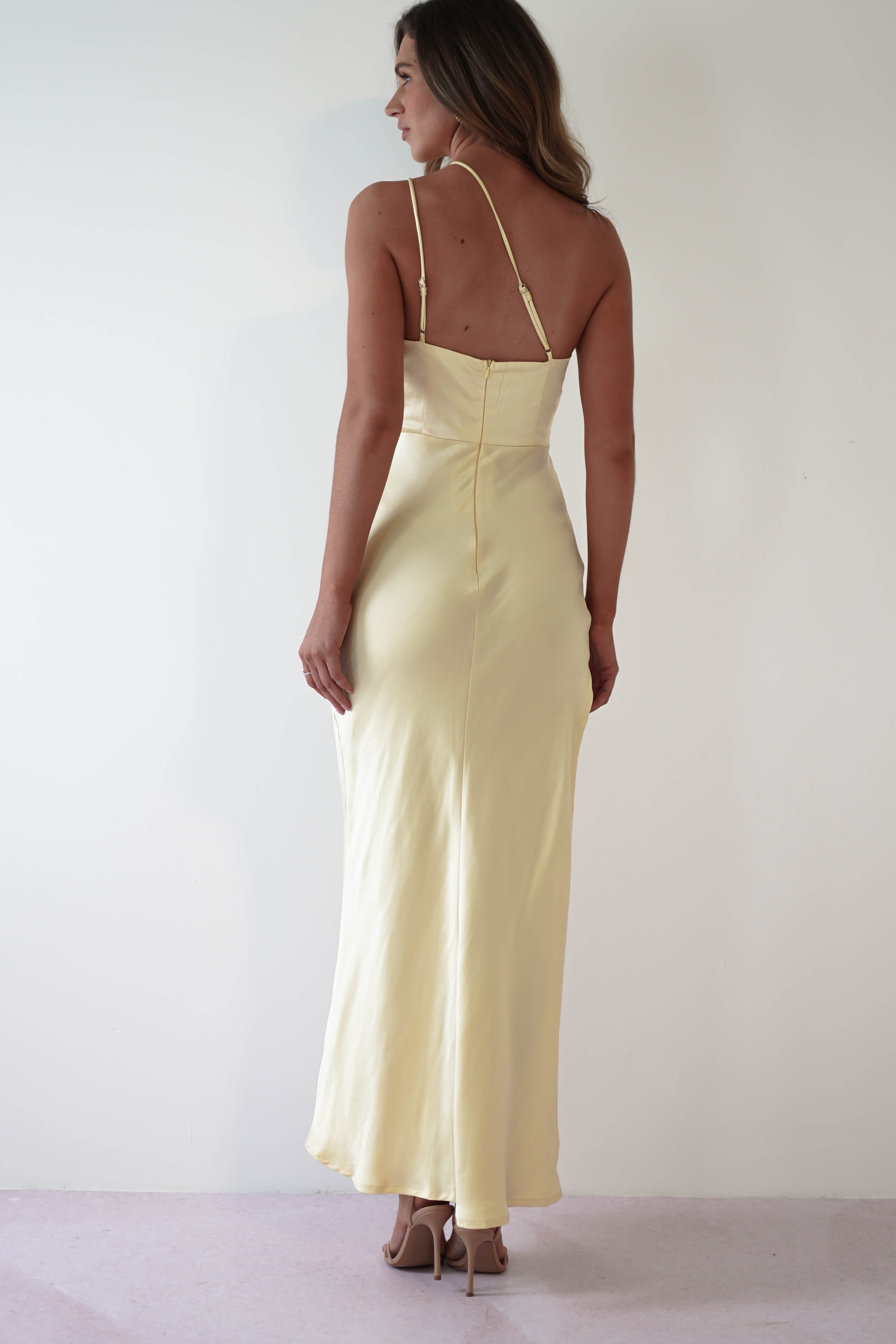 Thessy Soft Satin Maxi Dress | Yellow - Oh Hello Clothing