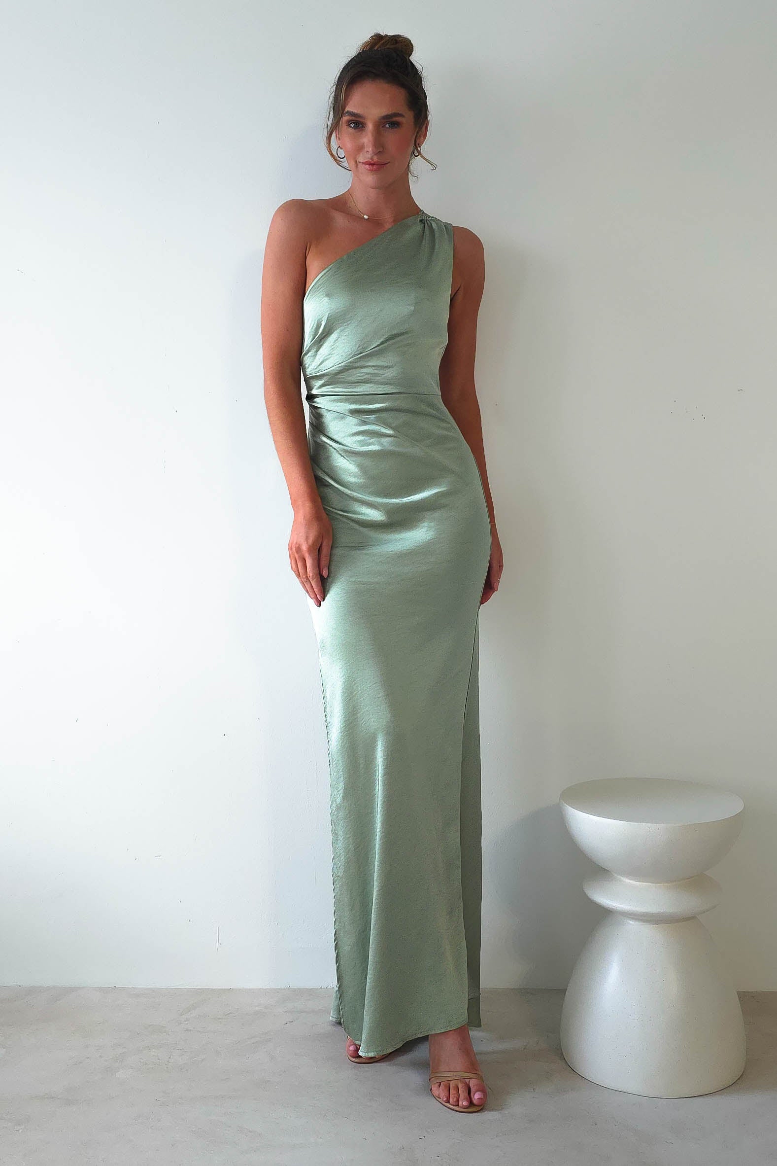 Thessy Soft Satin Maxi Dress | Sage