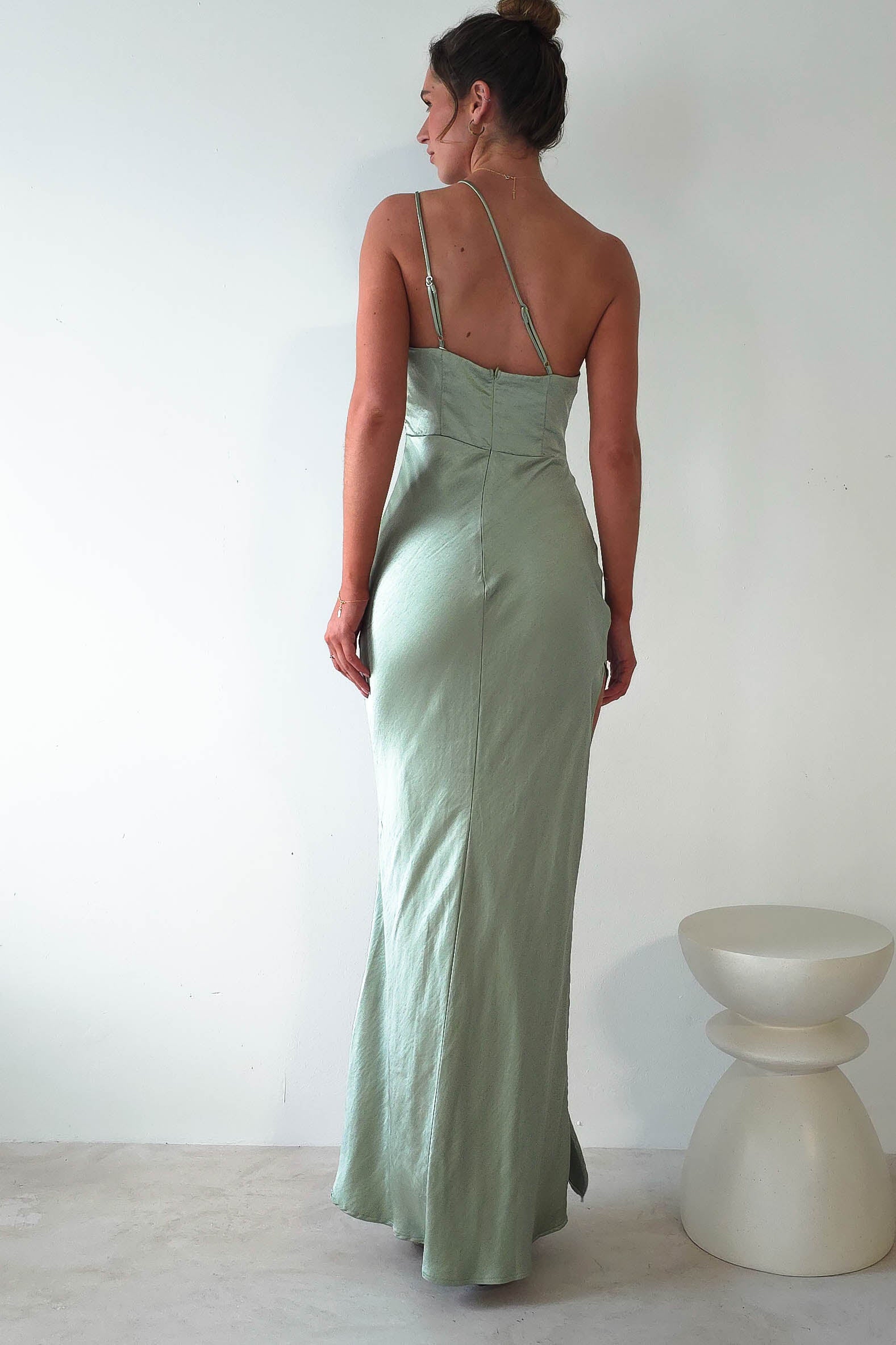 Thessy Soft Satin Maxi Dress | Sage