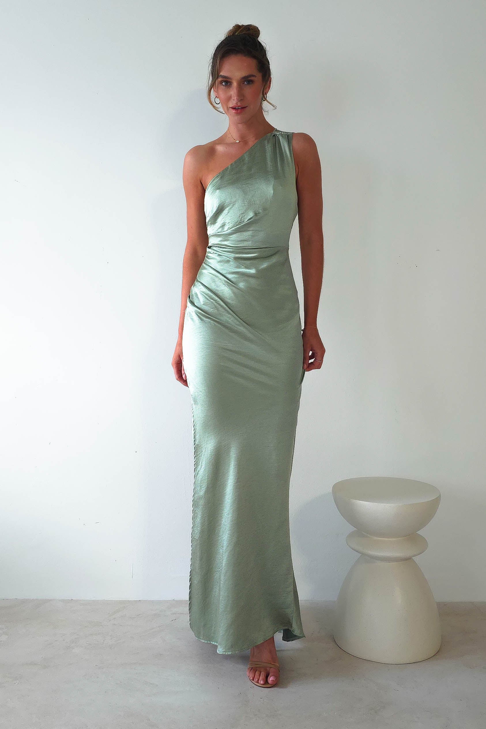 Thessy Soft Satin Maxi Dress | Sage