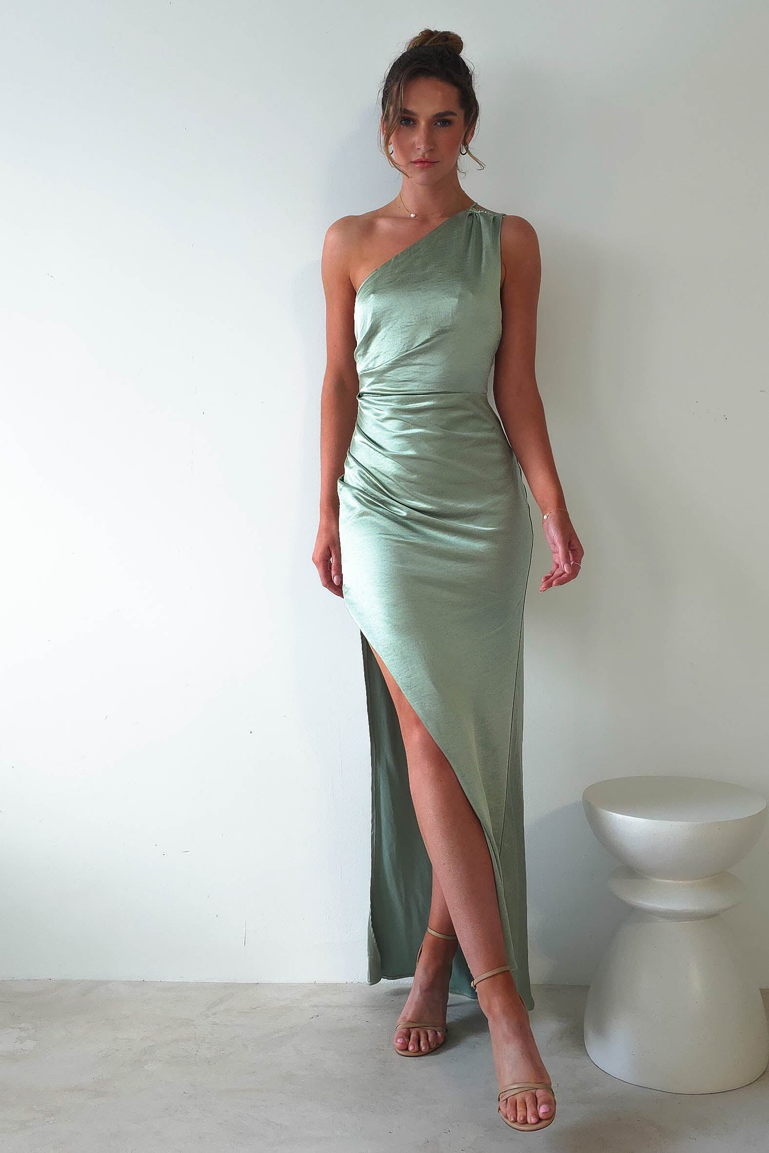 Thessy Soft Satin Maxi Dress | Sage