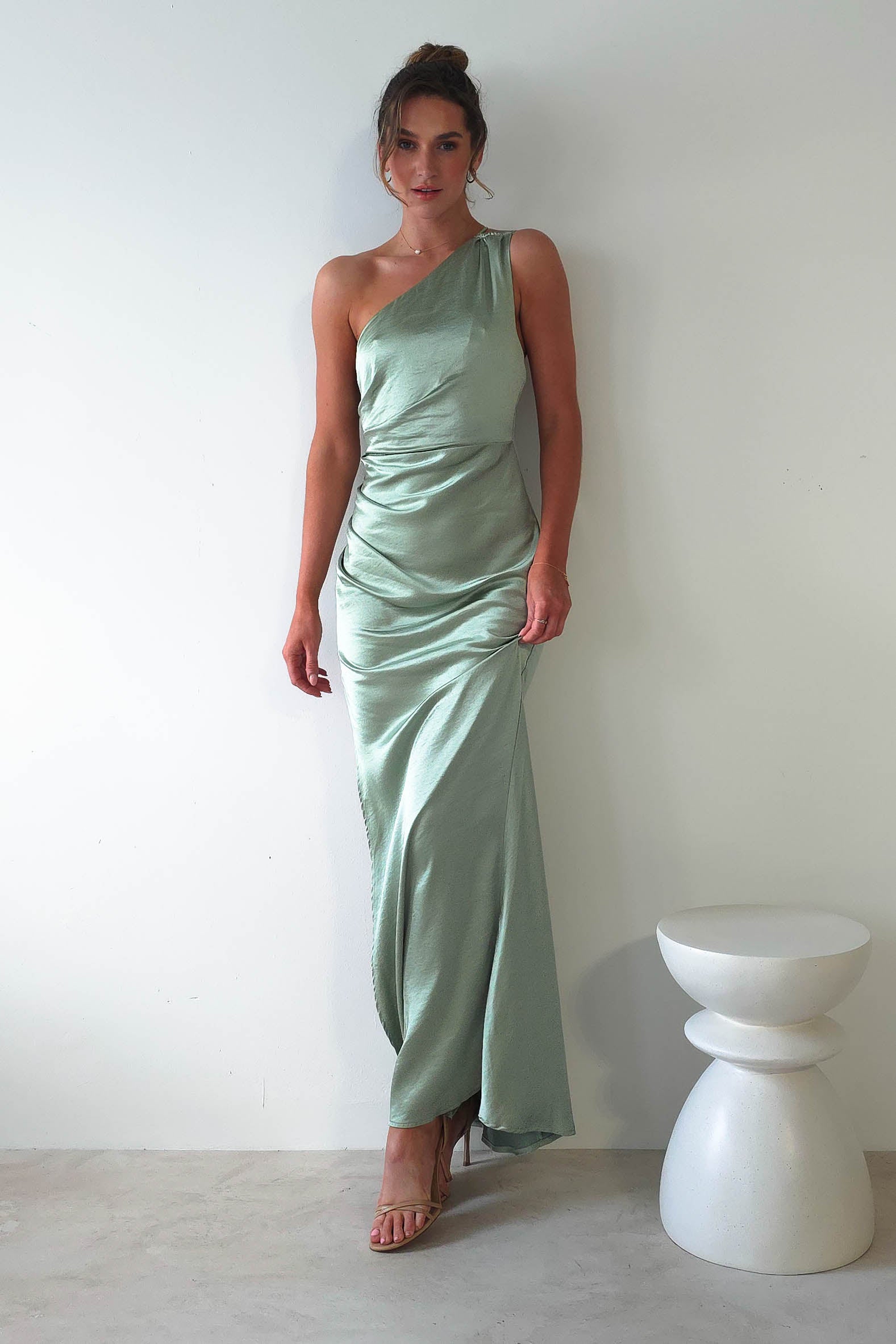 Thessy Soft Satin Maxi Dress | Sage