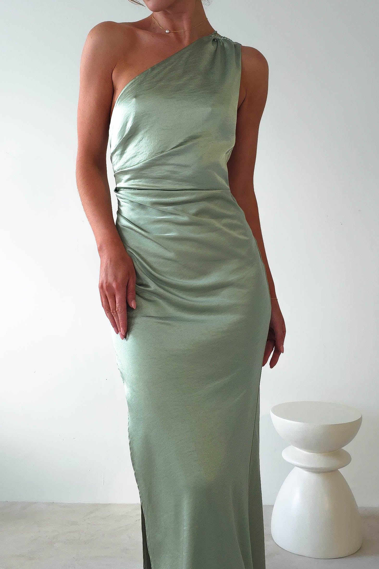 Thessy Soft Satin Maxi Dress | Sage