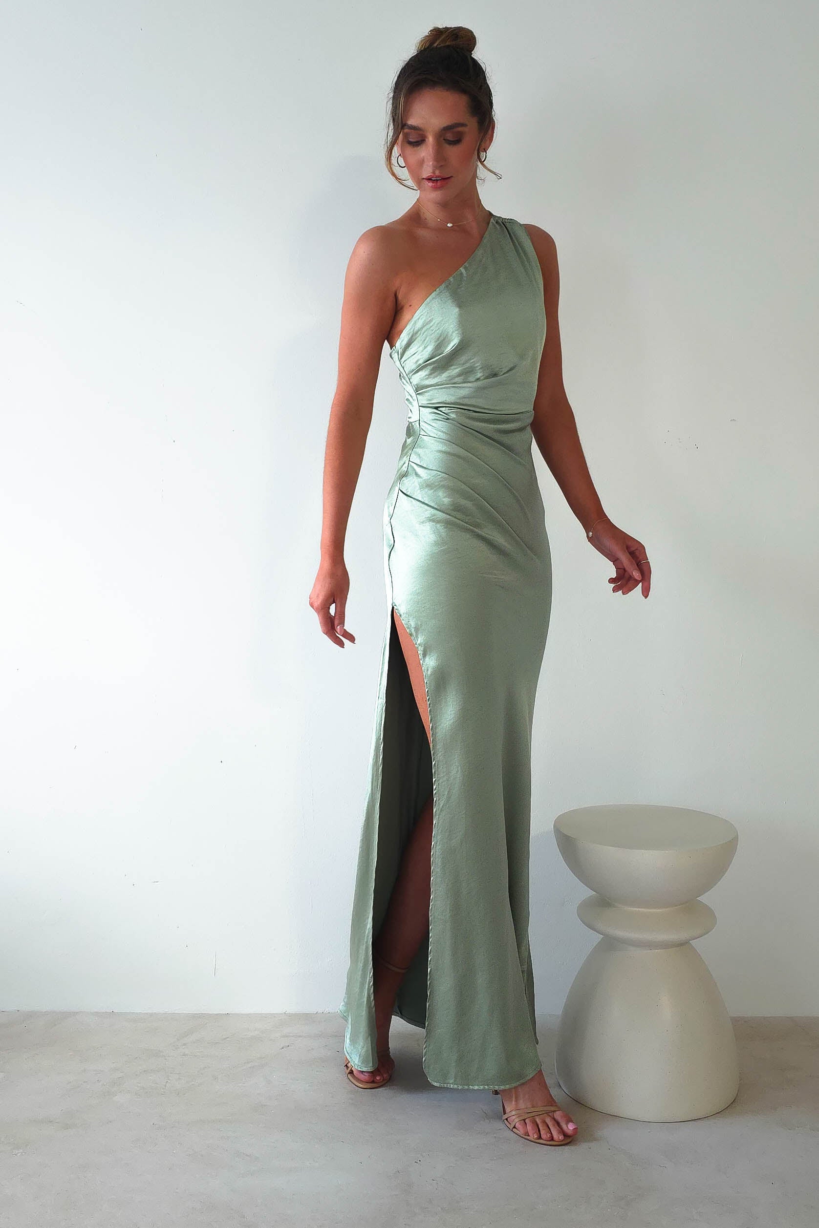 Thessy Soft Satin Maxi Dress | Sage