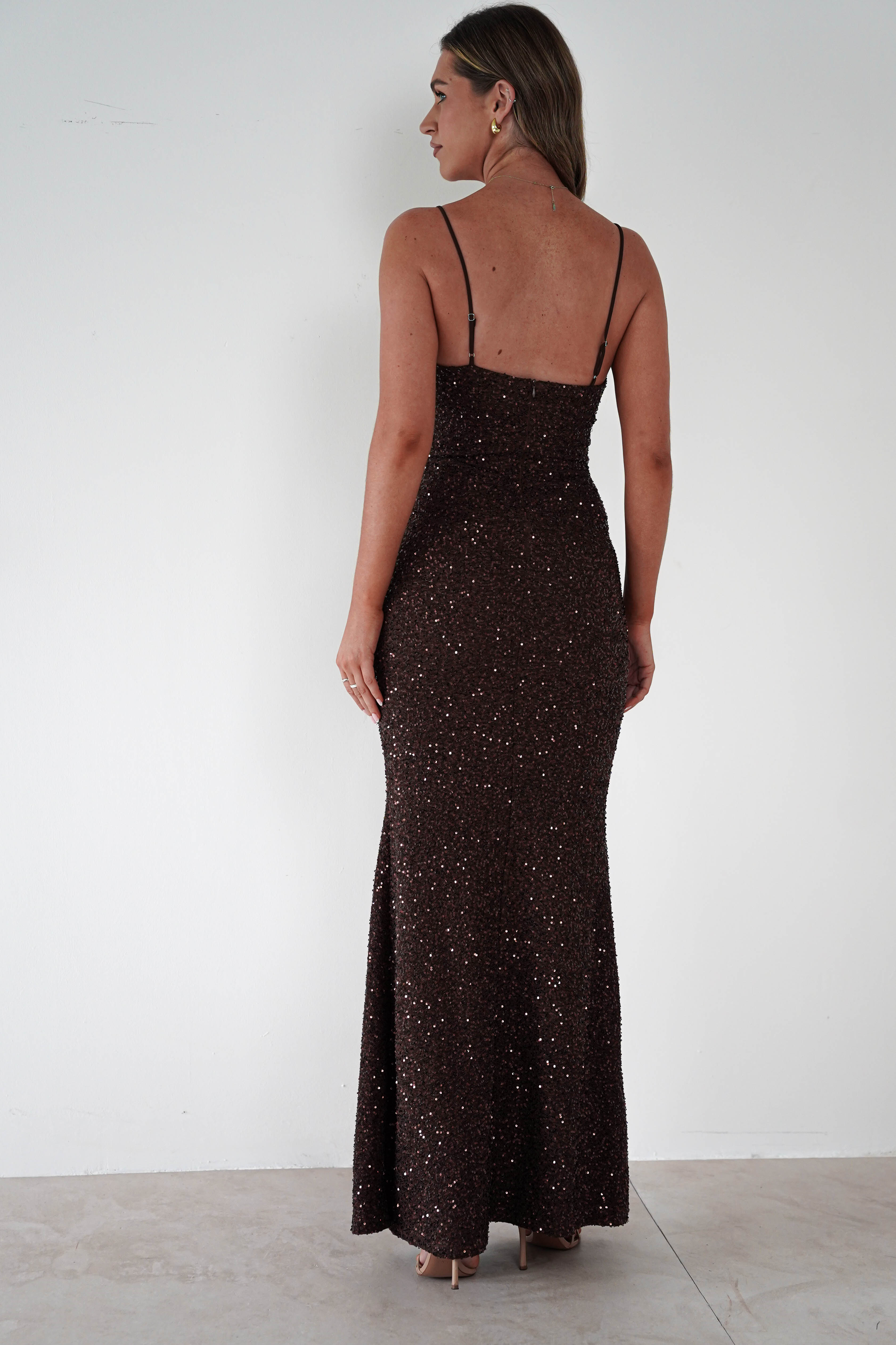 Vera & Lucy Dresses 1*DONE - V&L-15769-BROWN SEQUIN DRESS