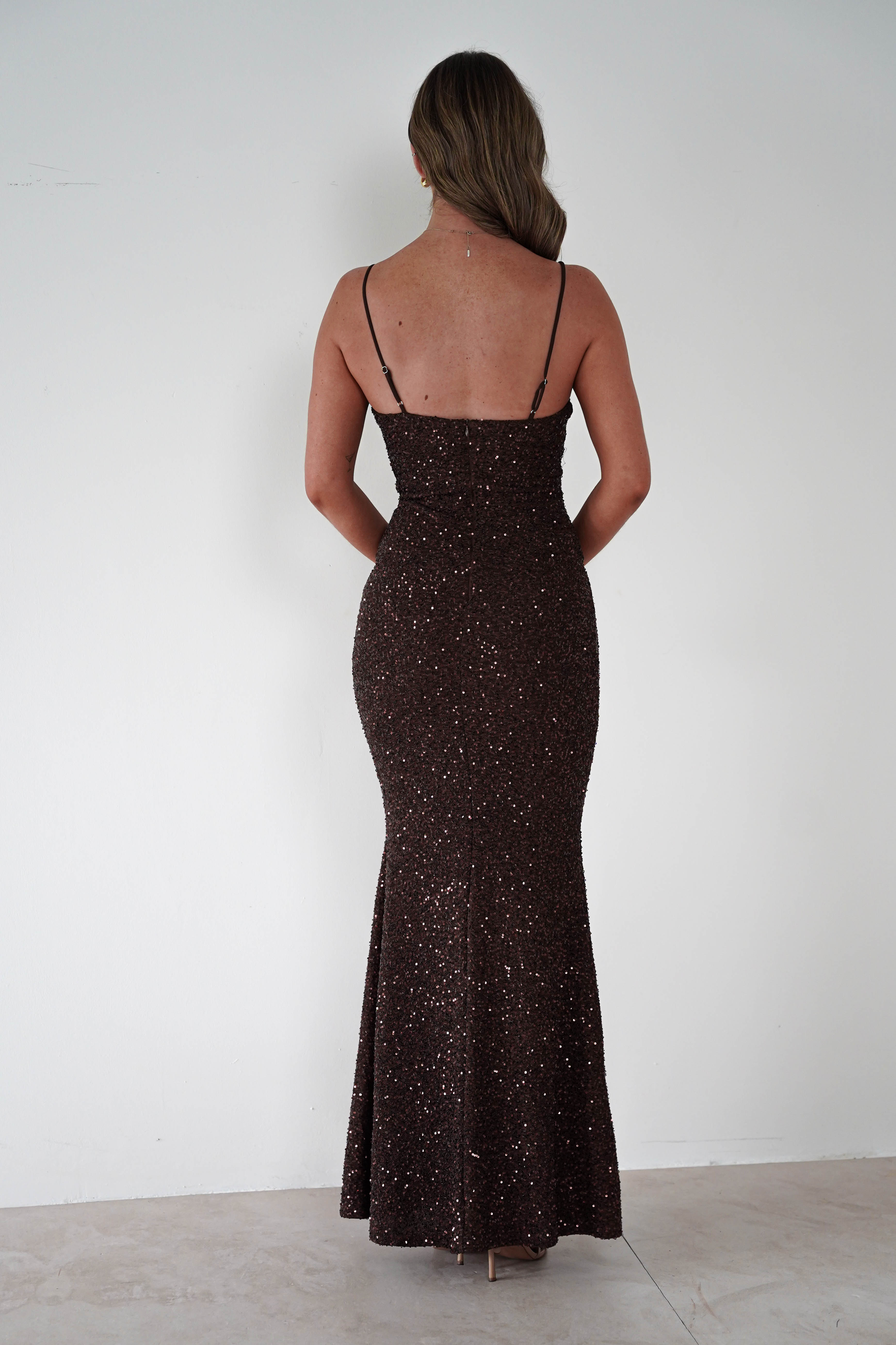 Vera & Lucy Dresses 1*DONE - V&L-15769-BROWN SEQUIN DRESS