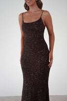Vera & Lucy Dresses 1*DONE - V&L-15769-BROWN SEQUIN DRESS