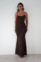 Vera & Lucy Dresses 1*DONE - V&L-15769-BROWN SEQUIN DRESS