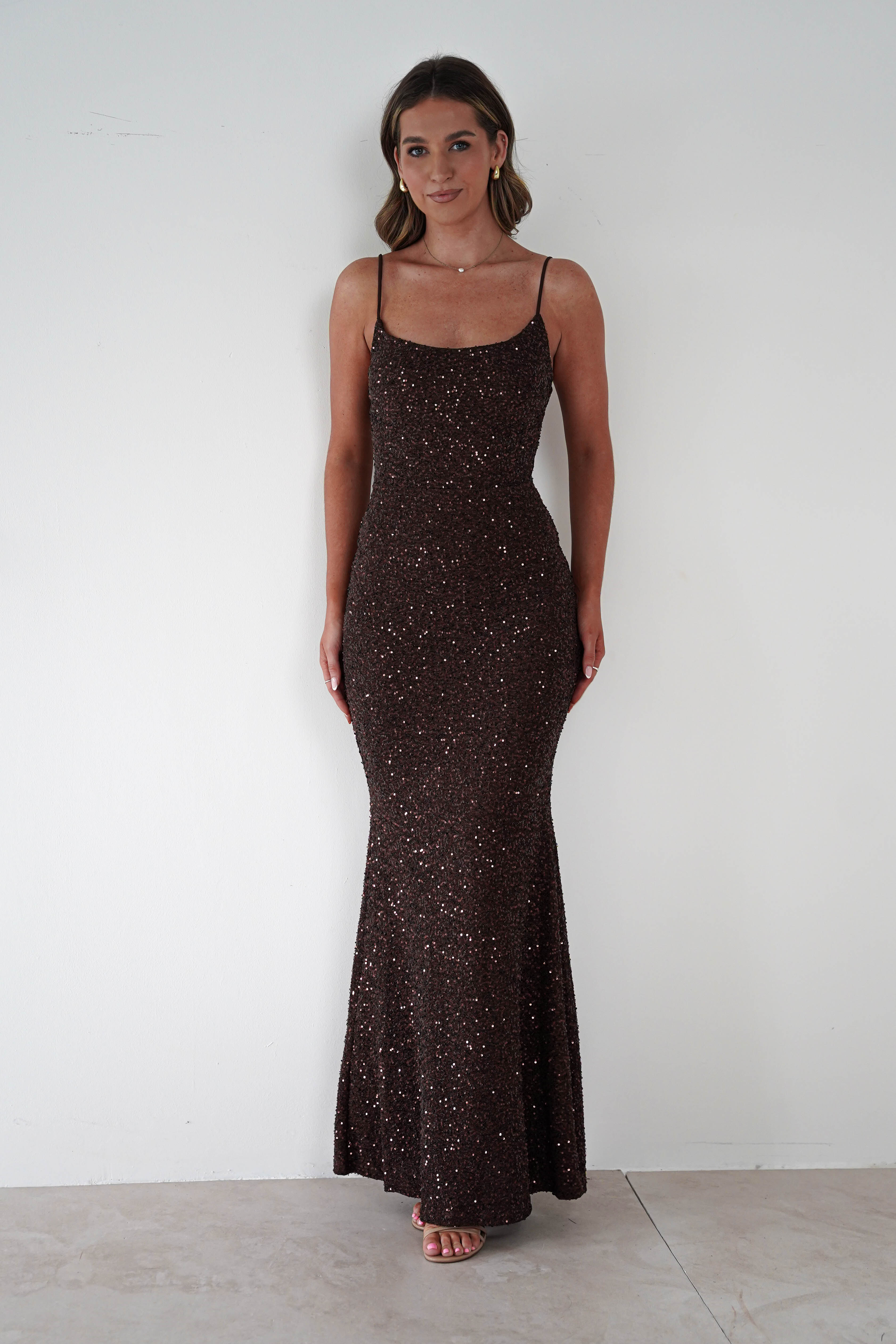 Vera & Lucy Dresses 1*DONE - V&L-15769-BROWN SEQUIN DRESS