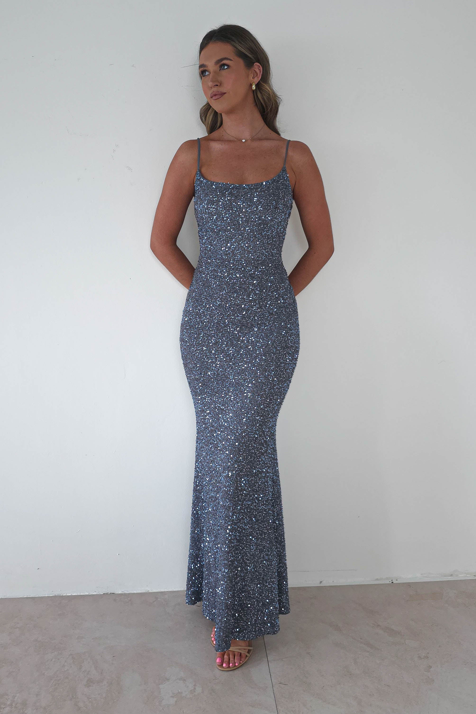 Vera & Lucy Dresses 1*DONE - V&L-15769-SILVER SEQUIN DRESS