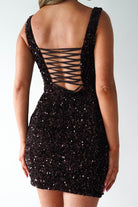 Vera and Lucy Dresses 1*DONE -V&L-15786-BROWN MINI SEQUIN DRESS