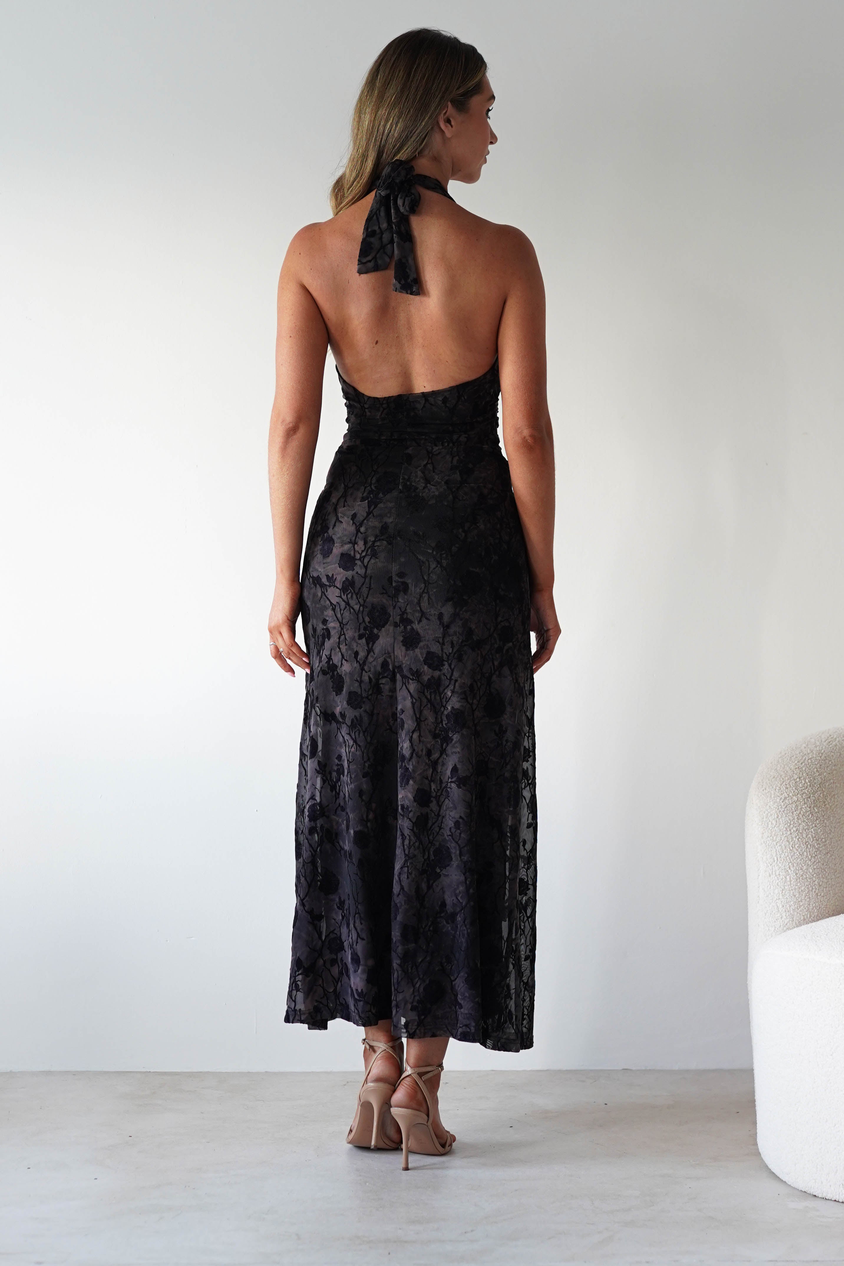 Vera & Lucy Dresses 1*DONE - V&L-15787-BLACK HALTER TIE DRESS WITH FORAL PRINT (Copy)