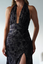 Vera & Lucy Dresses 1*DONE - V&L-15787-BLACK HALTER TIE DRESS WITH FORAL PRINT (Copy)