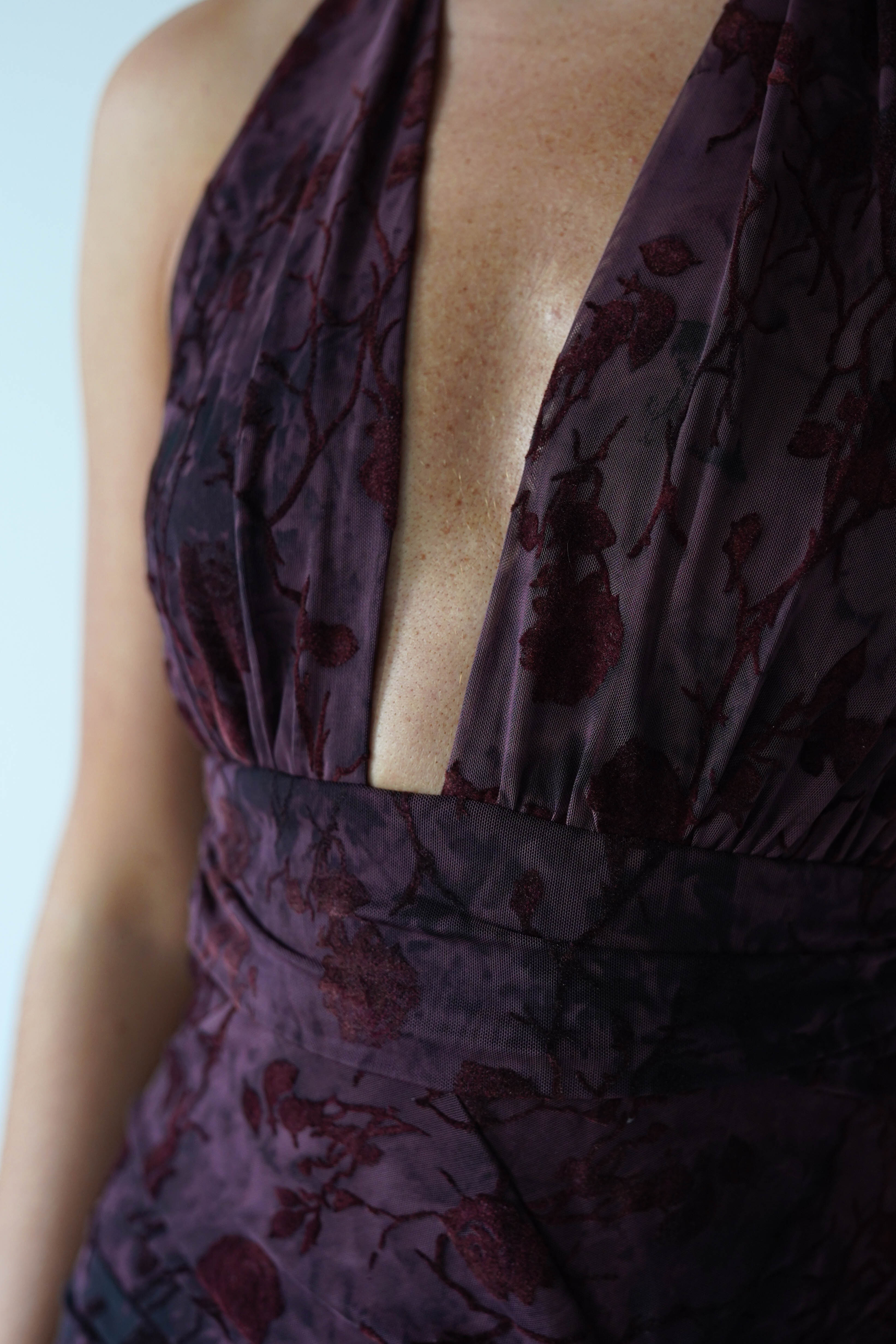 Vera & Lucy Dresses 1*DONE - V&L-15787-WINE HALTER TIE DRESS WITH FORAL PRINT