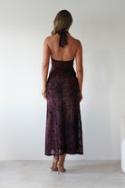 Vera & Lucy Dresses 1*DONE - V&L-15787-WINE HALTER TIE DRESS WITH FORAL PRINT