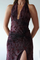 Vera & Lucy Dresses 1*DONE - V&L-15787-WINE HALTER TIE DRESS WITH FORAL PRINT