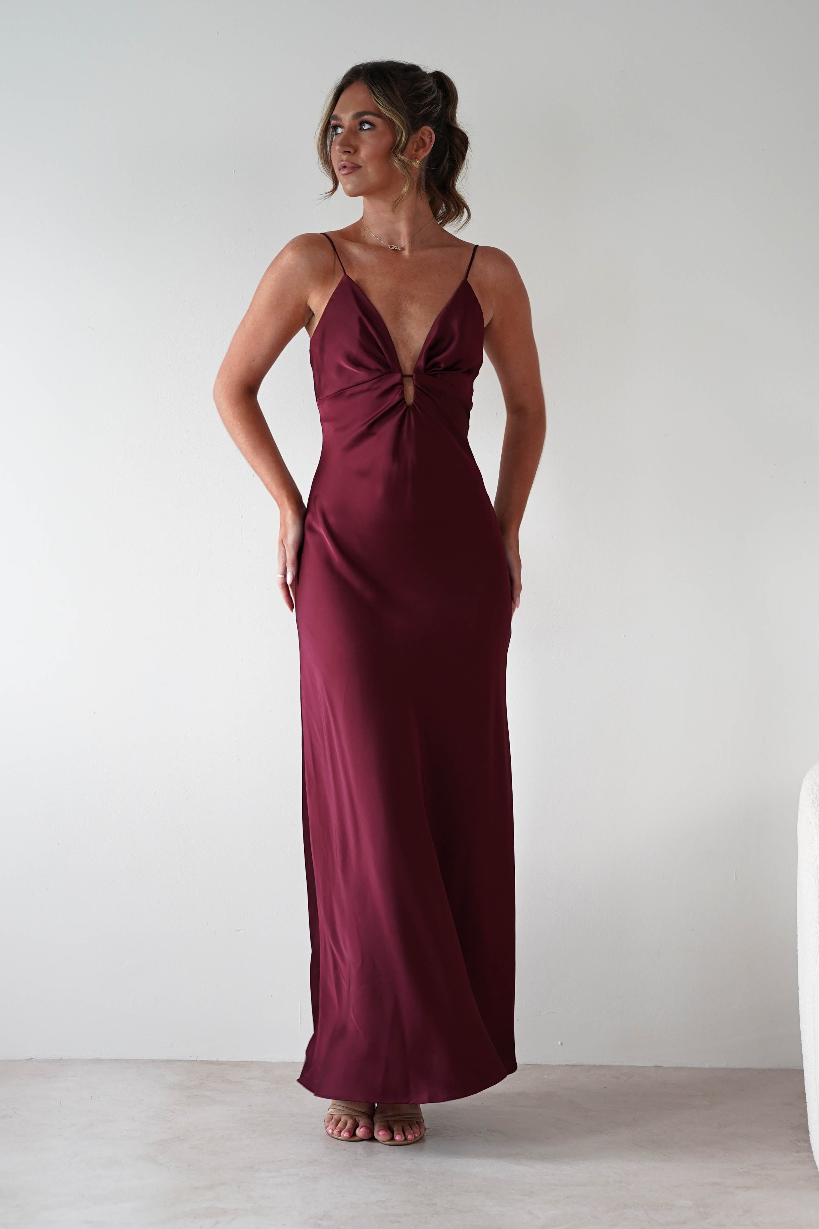 Vera & Lucy Dresses 1*DONE -VERY&LUCY-15766- Burgundy Spaghetti Strap Dress