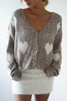 Lilah Pearl Heart Oversized Cardigan | Taupe - Oh Hello Clothing