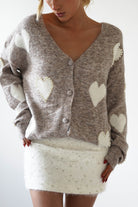 Lilah Pearl Heart Oversized Cardigan | Taupe - Oh Hello Clothing