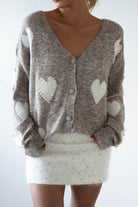 Lilah Pearl Heart Oversized Cardigan | Taupe - Oh Hello Clothing