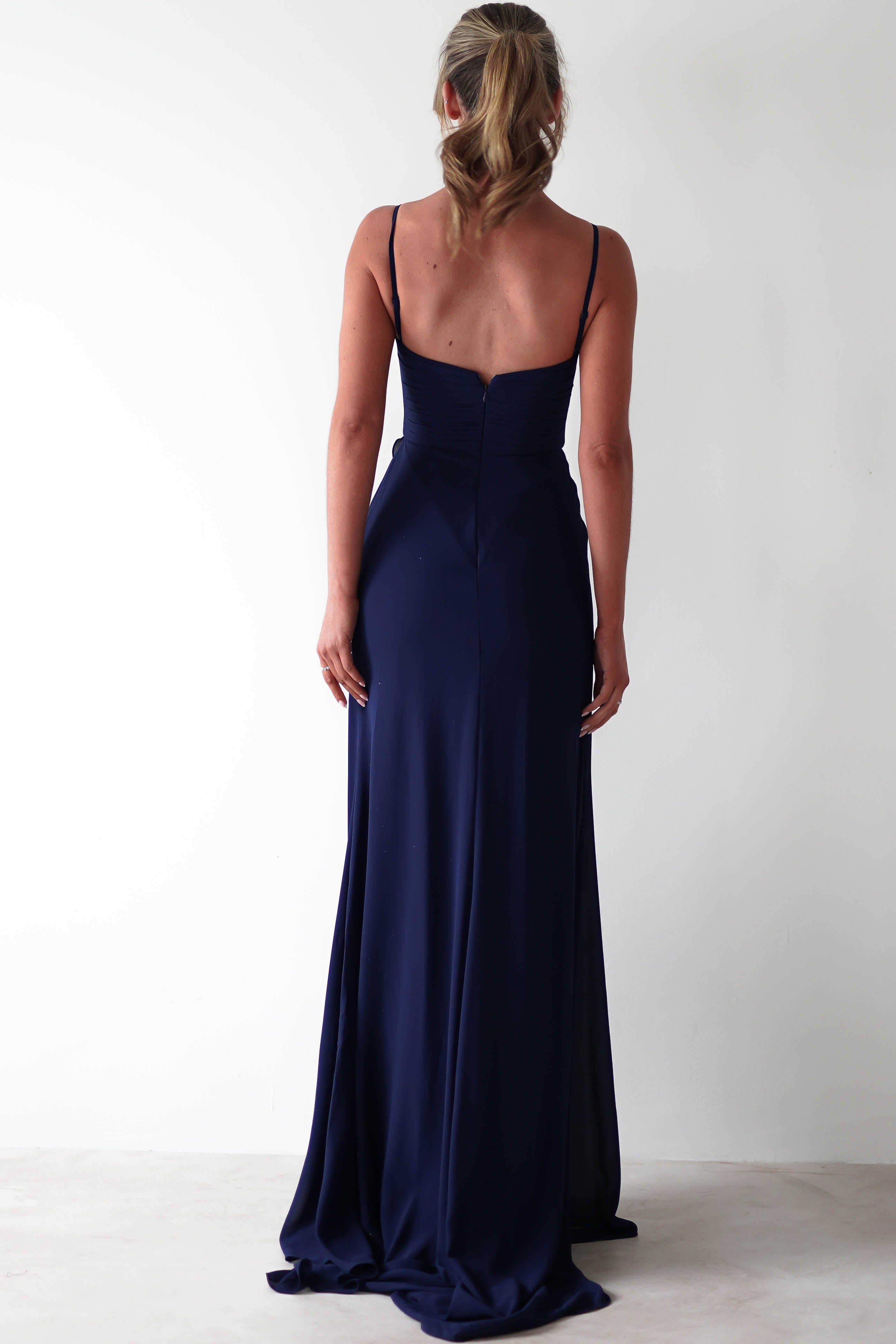 Kendra Ruffle Chiffon Maxi Dress | Navy - Oh Hello Clothing