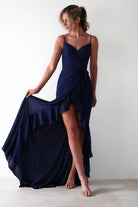 Kendra Ruffle Chiffon Maxi Dress | Navy - Oh Hello Clothing