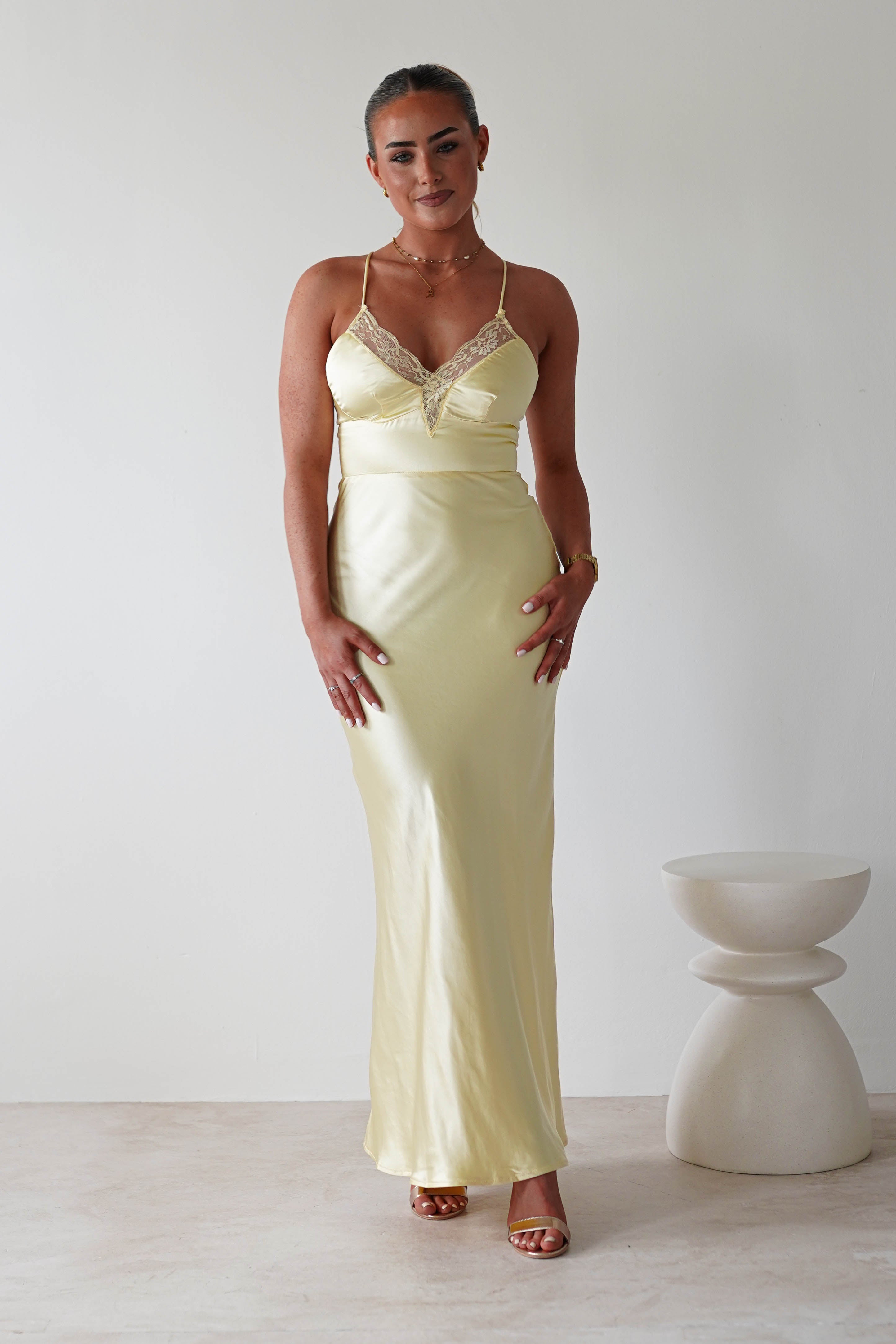 Dawn Soft Satin Maxi Dress Yellow | Wedding Guest Dress | Maxi | Satin XL (14) Dawn Soft Satin Maxi Dress | Yellow – Oh Hello Clothing