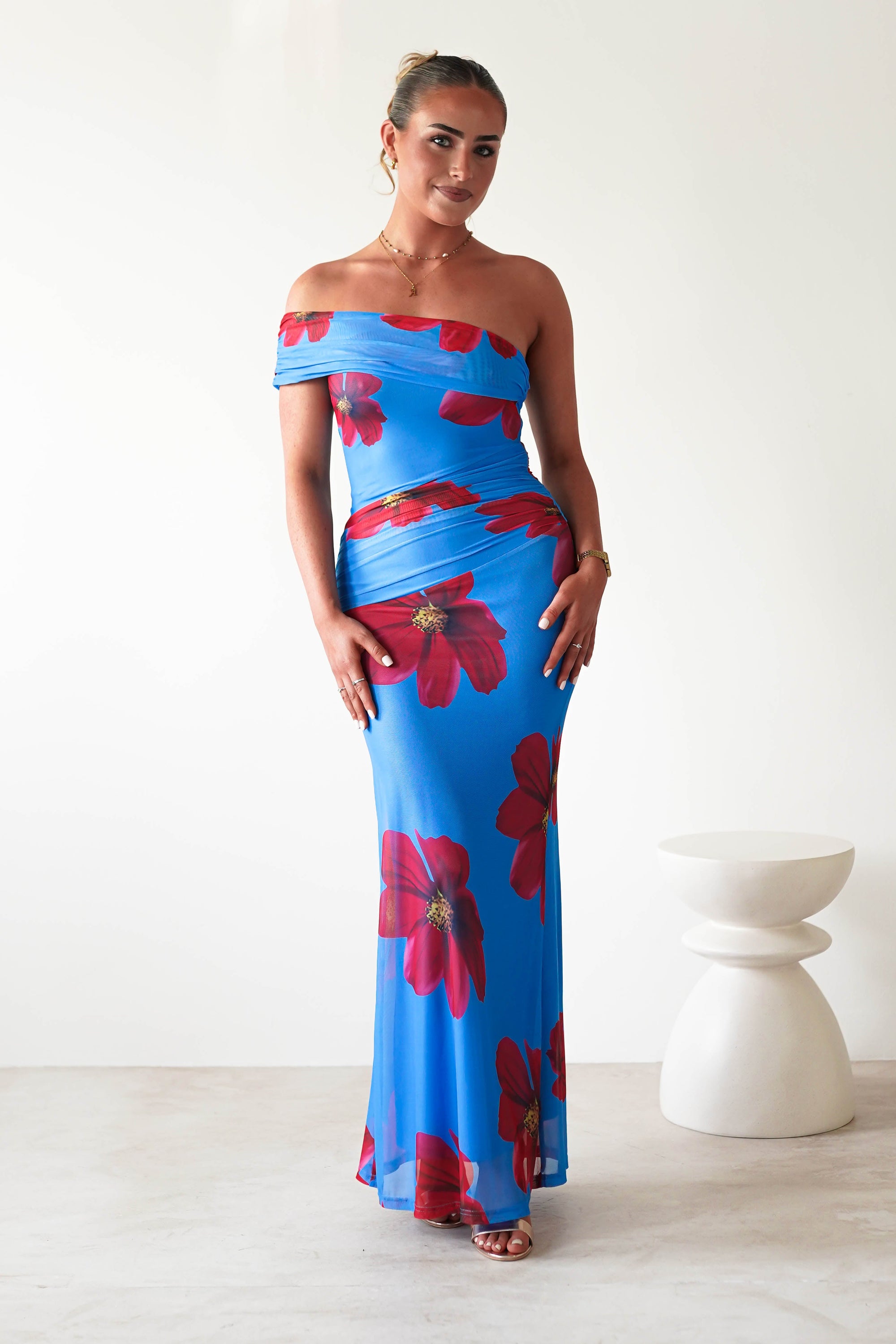 Solara Floral Print Mesh Maxi Dress | Blue | Oh Hello Clothing | XS (6)