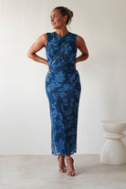 Meadow Floral Mesh Midi  | Blue | Wedding Guest es