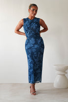 Meadow Floral Mesh Midi  | Blue 