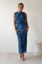 Meadow Floral Mesh Midi  | Blue 