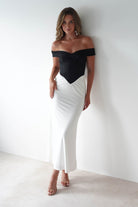 Abellina Bodycon Mixi Dress | White/Black | Oh Hello Clothing | XS (6)