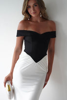 Abellina Bodycon Mixi Dress | White/Black | Oh Hello Clothing | XS (6)