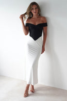 Abellina Bodycon Mixi Dress | White/Black | Oh Hello Clothing | XS (6)