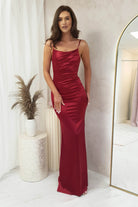 Adalyn Satin Gown | Berry Red | Oh Hello Clothing | XS (6)
